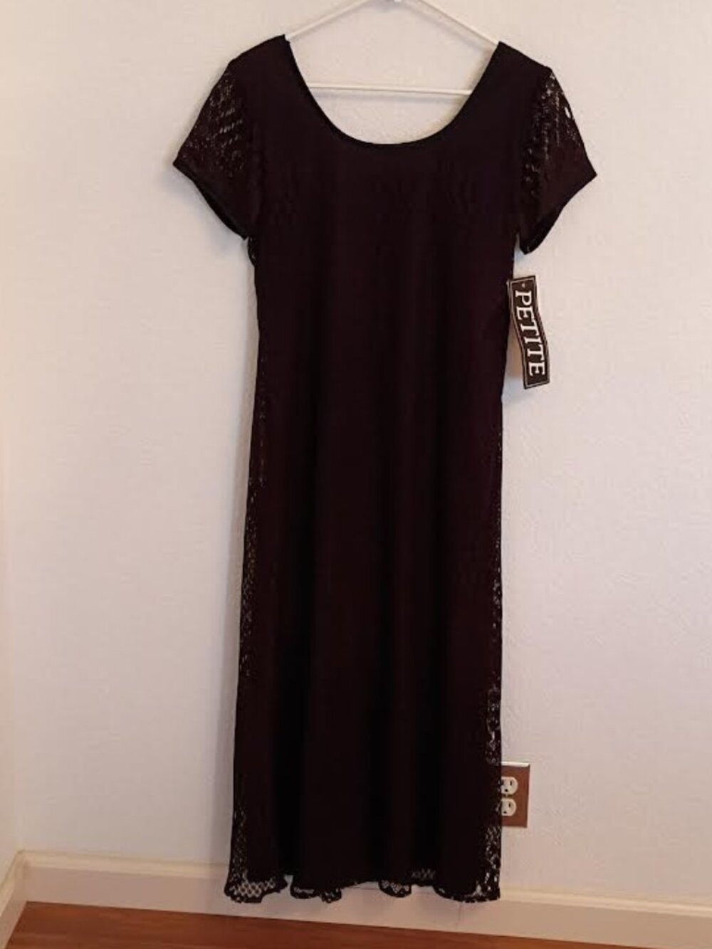 VTG DJ & CO WOMEN'S MAXI DRESS DARK BROWN LACE LINED SHEER LACE SLEEVES SIZE 10P